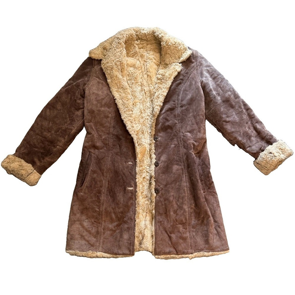 Vintage 70s Wilsons Leather Women's M Brown Suede Faux Shearling Penny Lane Coat